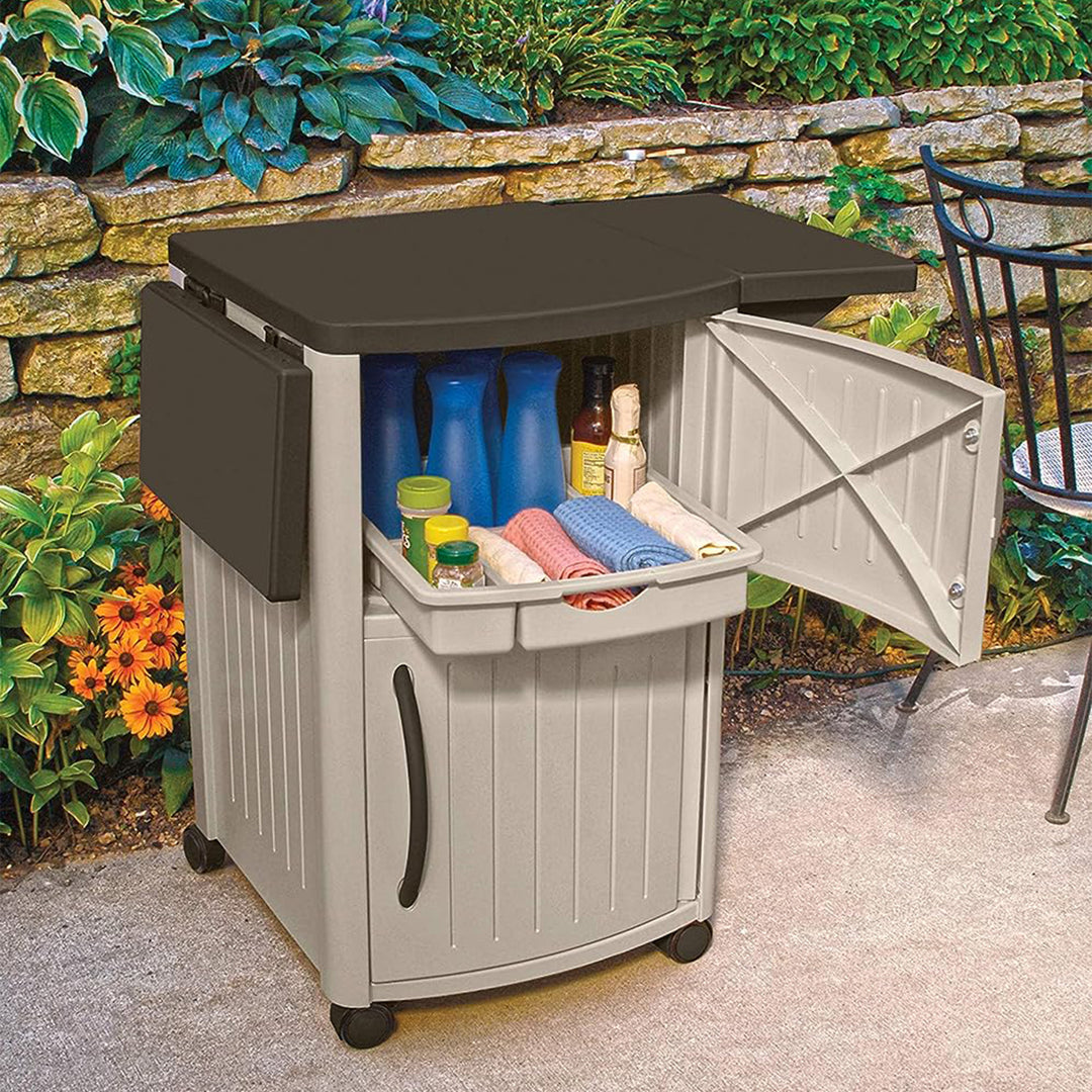 Suncast DCP2000 Portable Outdoor Patio Prep Serving Station Table and Cabinet - VMInnovations