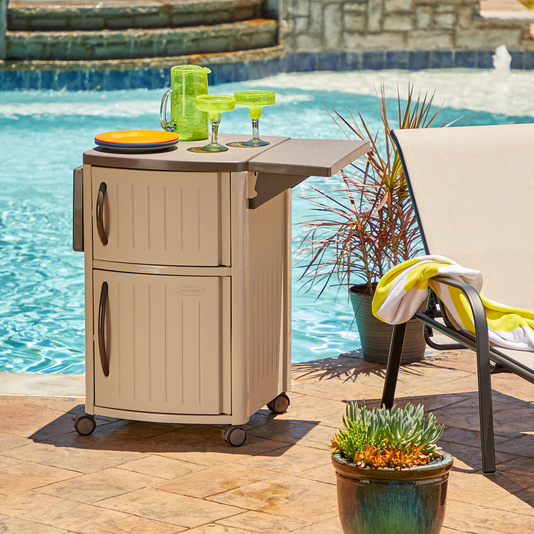 Suncast DCP2000 Portable Outdoor Patio Prep Serving Station Table and Cabinet - VMInnovations