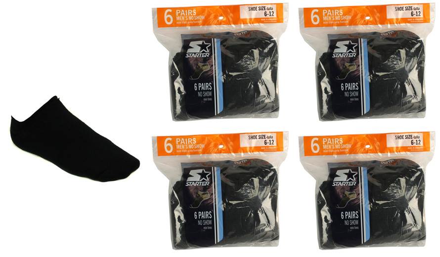 NEW! 24 Pairs Starter SM47106 Men's No Show Crew Socks Shoe Black | Size 6-12