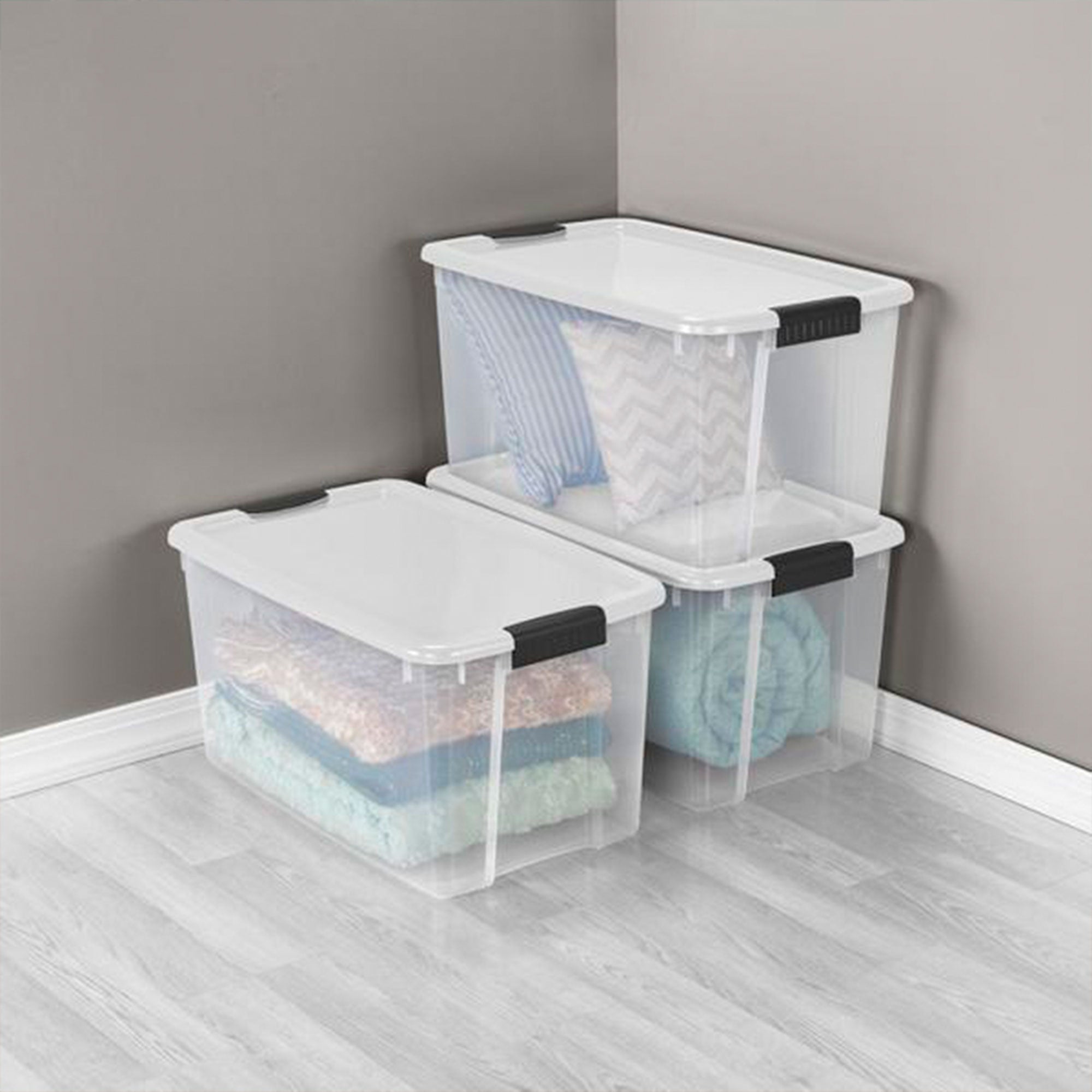 Sterilite 70 Quart Ultra Latch Storage Box, 12 Pk, w/ Velcro Reusable Wire, 5 Pk
