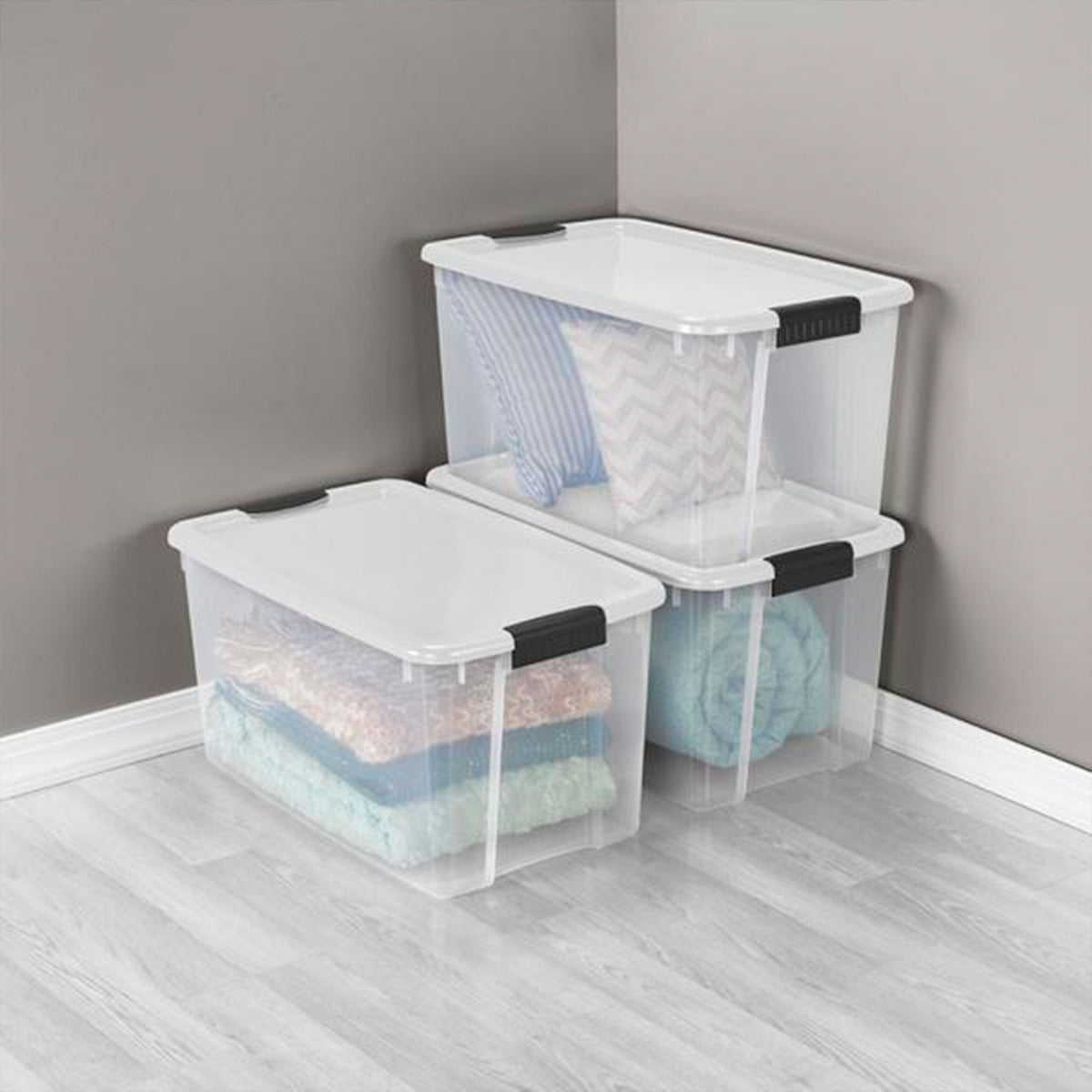 Sterilite 70 Quart Ultra Latch Storage Box, 8 Pk, w/ Velcro Reusable Wire, 5 Pk