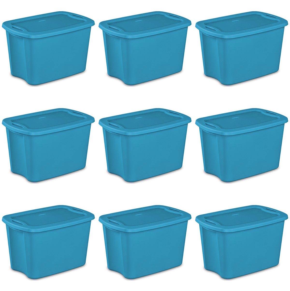 9 Pack Sterilite Plastic Latching 10 Gallon Storage Container Tote Box- Open Box