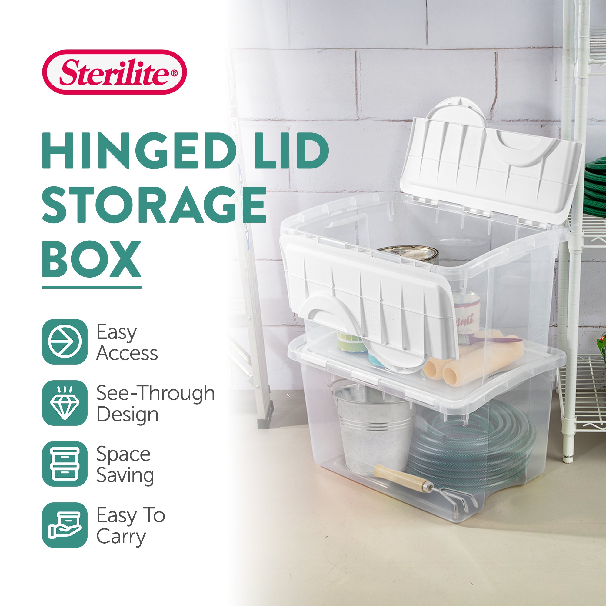 Sterilite 48 Quart Hinged Lid Storage Box Plastic Stackable Bin with Lid, 6 Pack - VMInnovations
