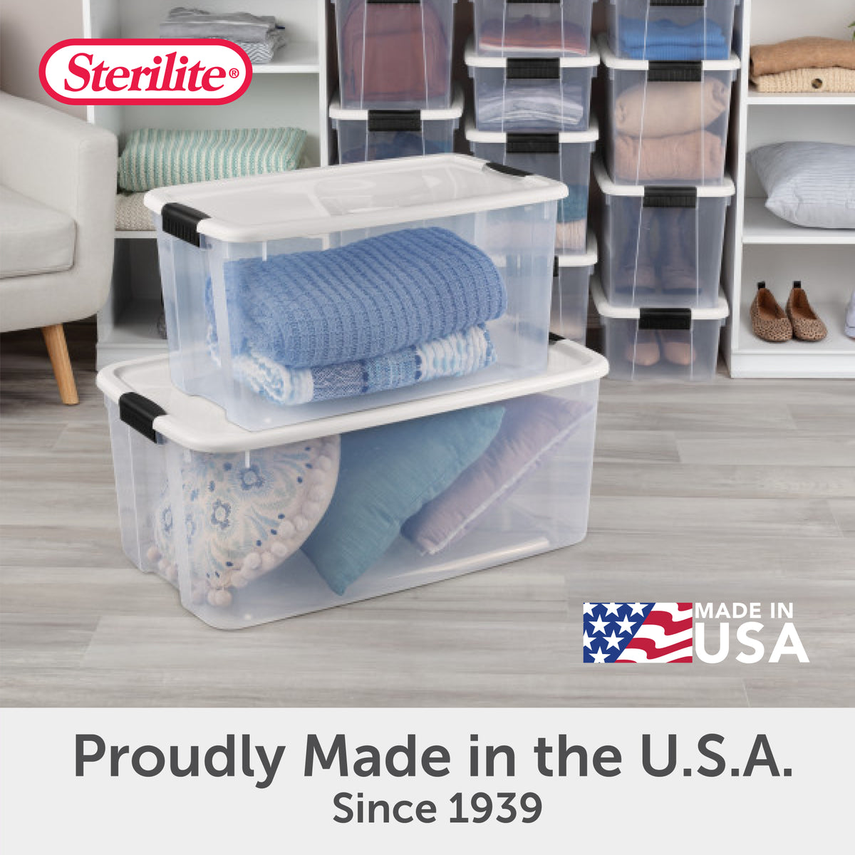 Sterilite 70 Qt Clear Plastic Stackable Storage Bin with Latching Lid, (4 Pack)
