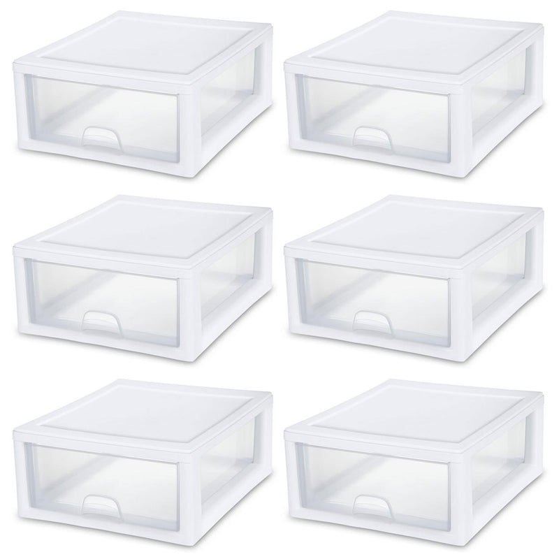 Sterilite 16 Quart Clear Plastic Stacking Storage Drawer Container Box (6 Pack)