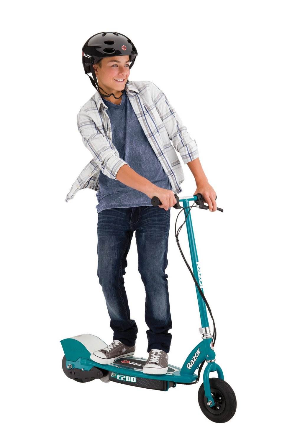 Razor E200 Electric Motorized Kids Scooter (Teal) & Youth Sport Helmet (Black)