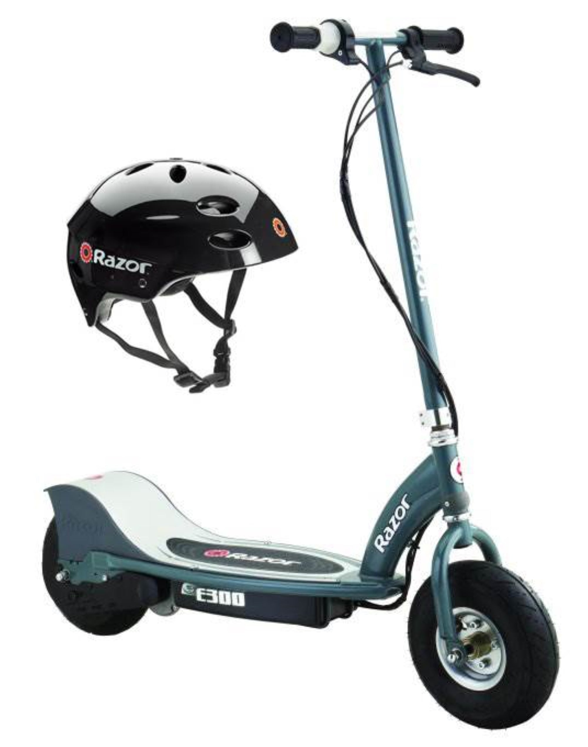 Razor E300 Electric 24 Volt Rechargeable Scooter, Gray w/ Safety Helmet, Black
