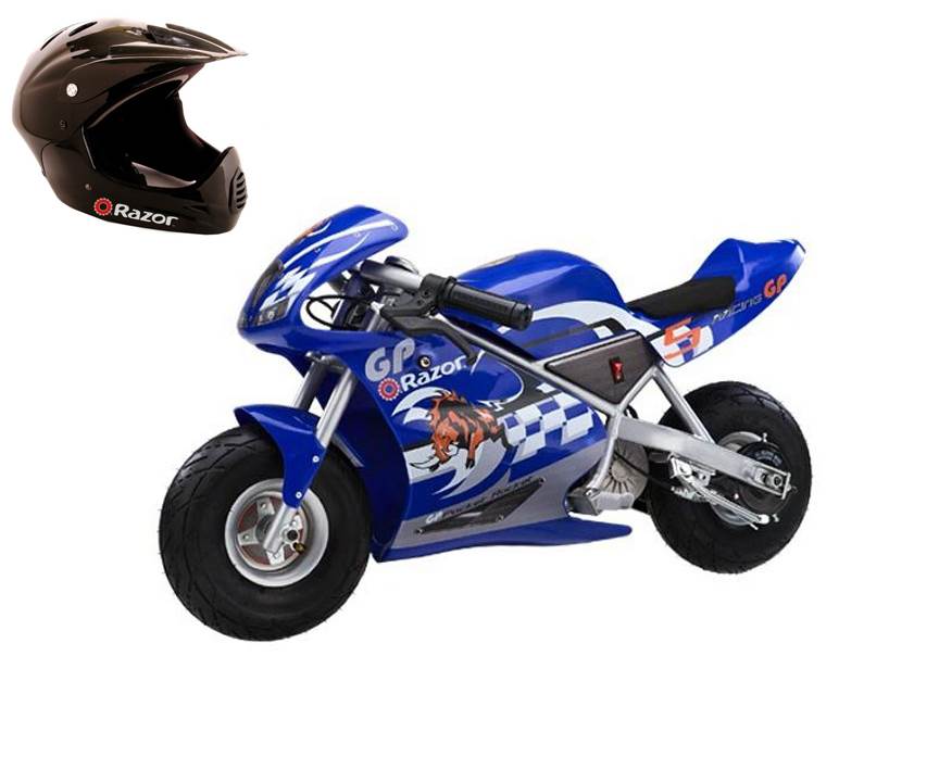 Razor 24-Volt Mini Electric Motorcycle Pocket Rocket with Full Face Helmet, Blue