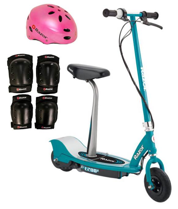 Razor E200S Seated Kids Electric Motor Toy Scooter w/ Safety Helmet & Knee Pads