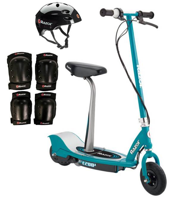 Razor E200S Seated Electric Scooter (Teal) w/ Helmet, Elbow & Knee Pads