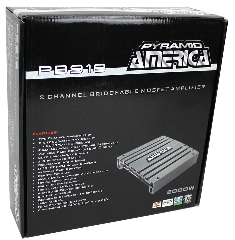 PYRAMID PB918 2000W 2 Channel Car Audio Amplifier and 8 Gauge Amplifier Kit