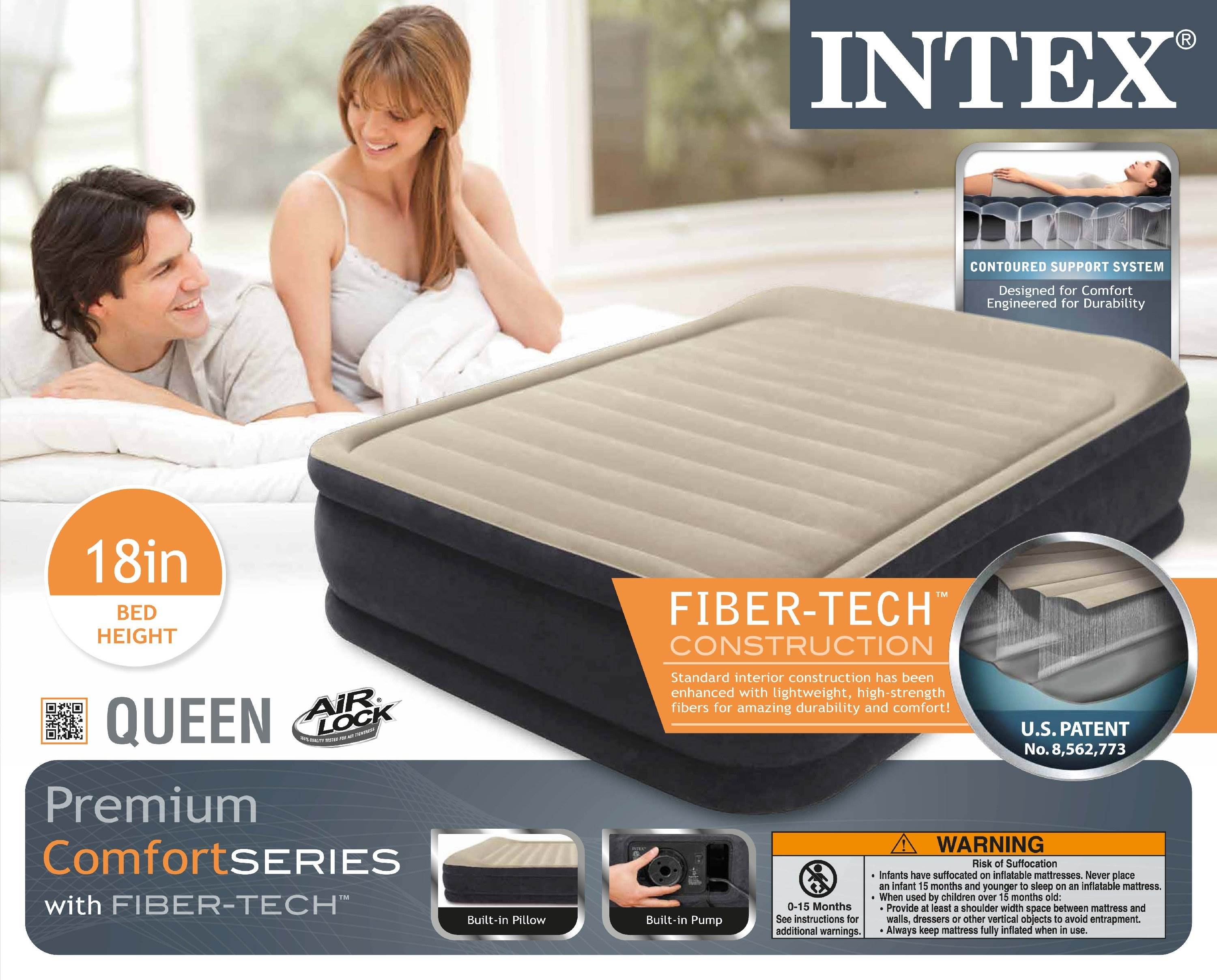 Intex Dura-Beam Premium Comfort Queen Airbed with Built-In Air Pump | Used
