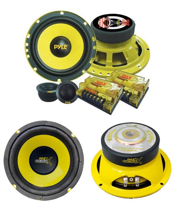 PYLE PLG6C 6.5" 400W 2 Way Car Component and 2 6.5" 300W Subwoofer Sub Speakers