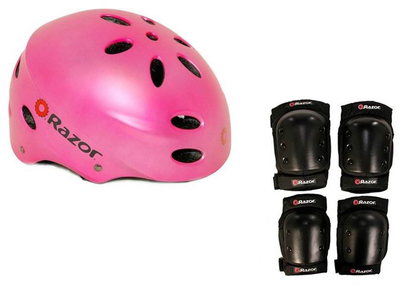 Razor V17 Child Skateboard/Scooter Pink Sport Helmet w/ Pro Elbow & Knee Pads