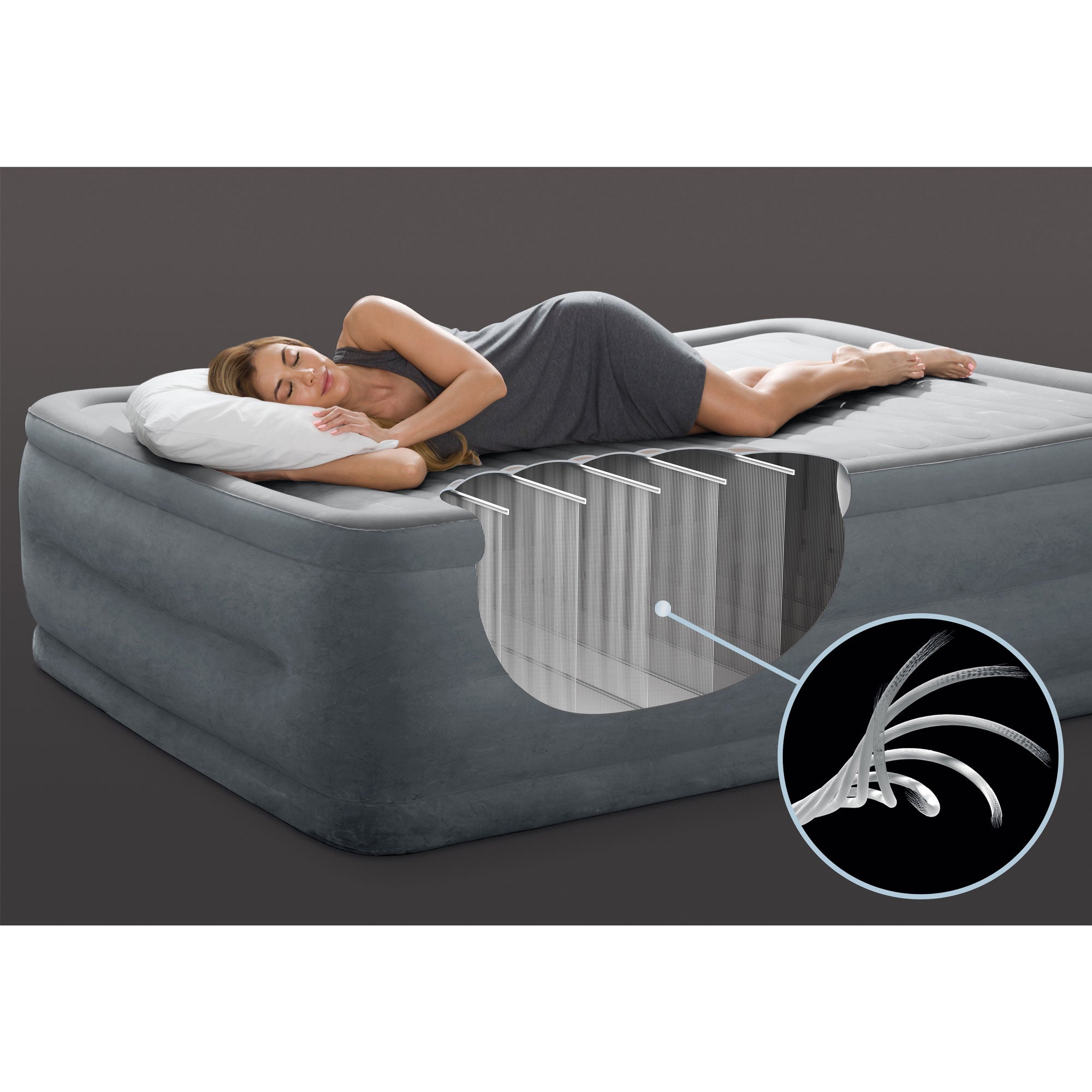 Intex Comfort Plush Dura-Beam Air Bed Mattress w/ Built-In Pump, Queen (Used)