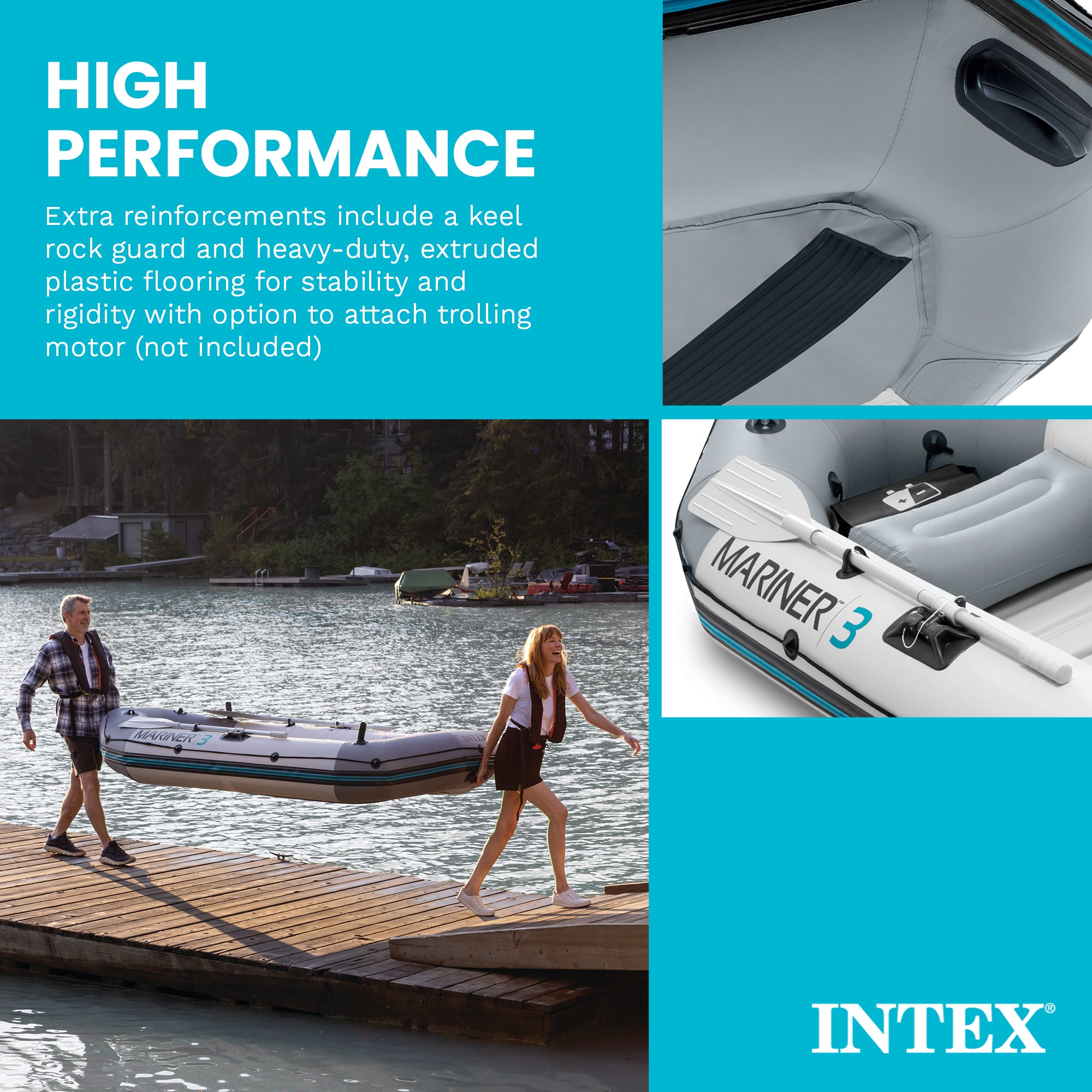Intex 68373EP Mariner 3-Person Inflatable River/Lake Dinghy Boat and Oars Set - VMInnovations