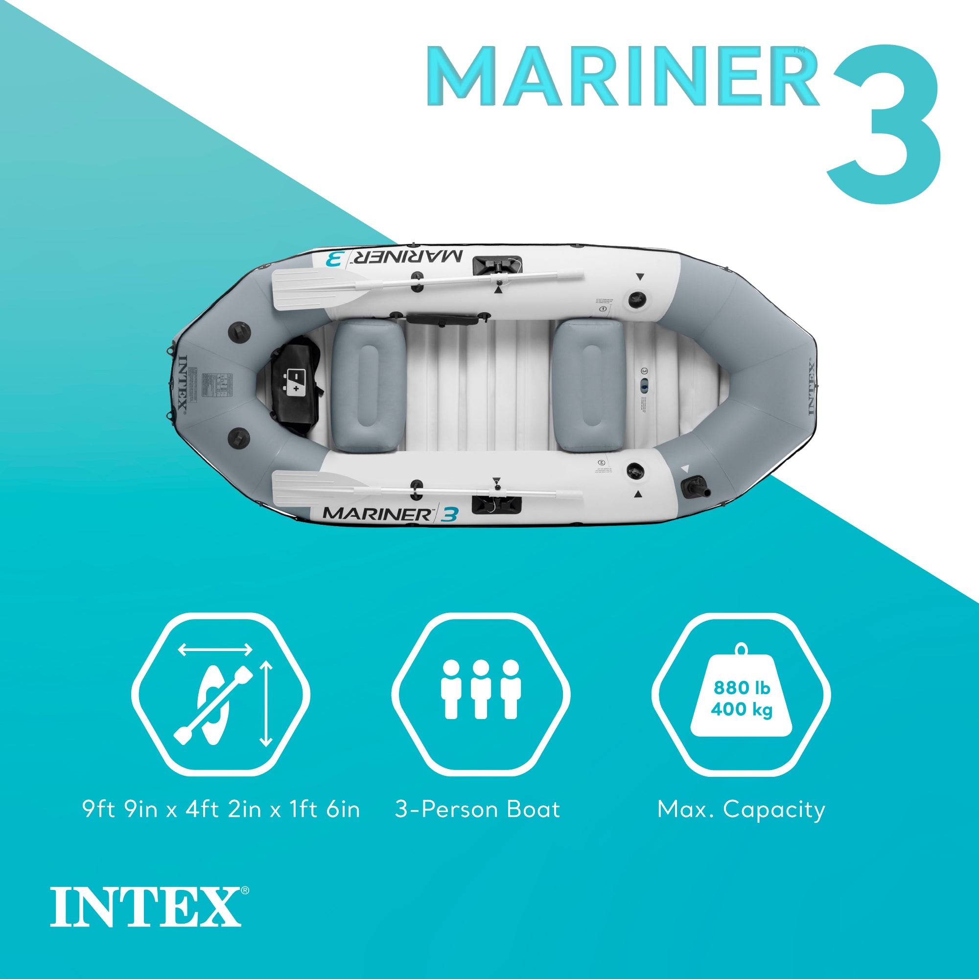 INTEX Mariner 3 Inflatable Raft River Dinghy Boat & Oars | 68373EP (Open Box) - VMInnovations