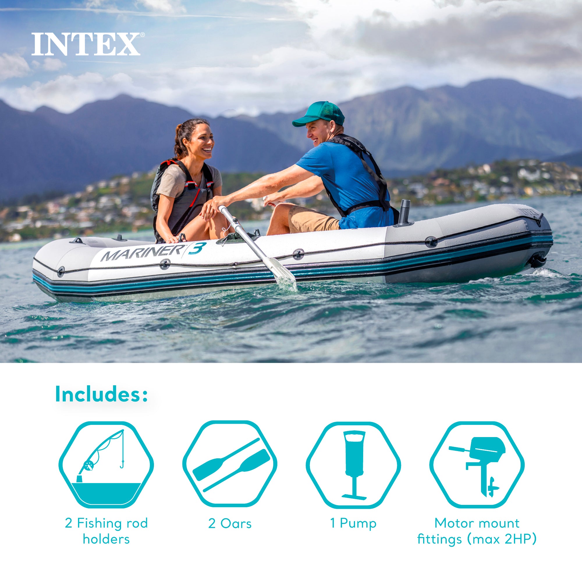 Intex 68373EP Mariner 3-Person Inflatable River/Lake Dinghy Boat and Oars Set - VMInnovations
