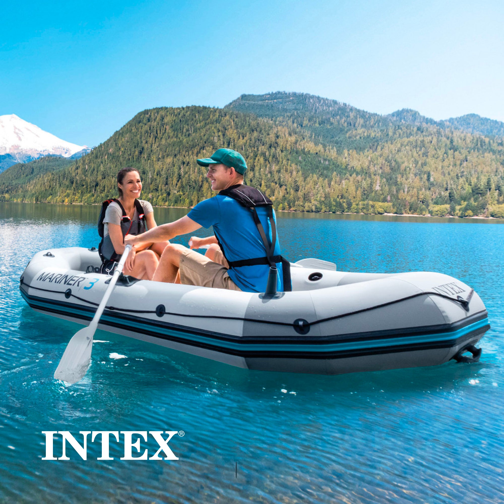 INTEX Mariner 3 Inflatable Raft River Dinghy Boat & Oars (Open Box) (2 Pack) - VMInnovations