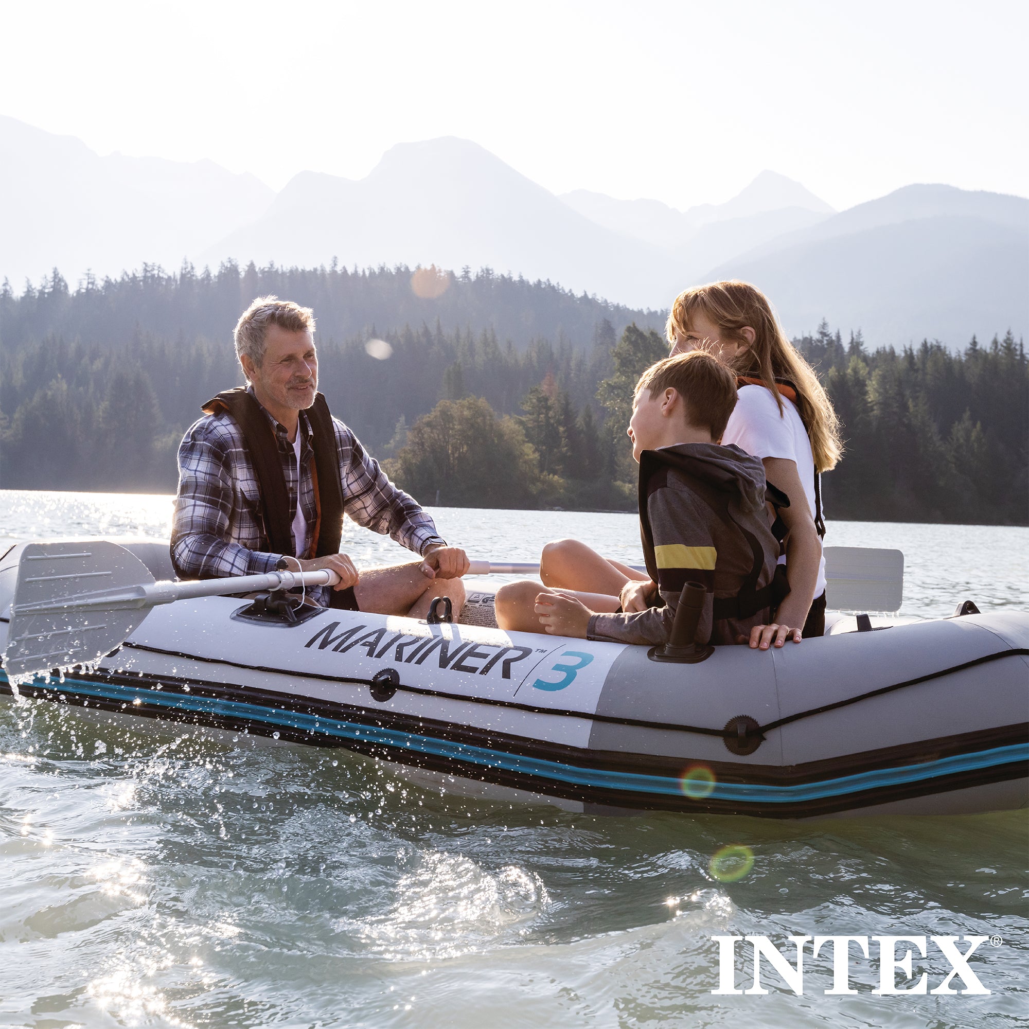 Intex 68373EP Mariner 3-Person Inflatable River/Lake Dinghy Boat and Oars Set - VMInnovations