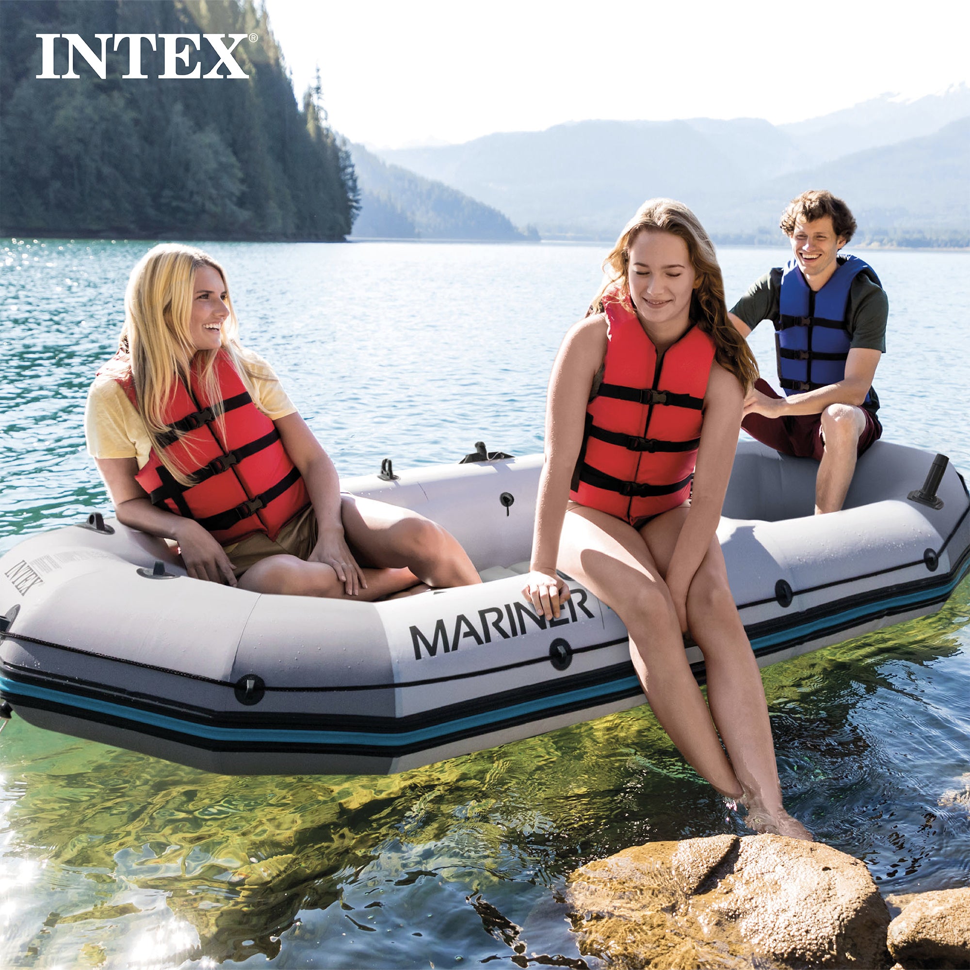 Intex 68373EP Mariner 3-Person Inflatable River/Lake Dinghy Boat and Oars Set - VMInnovations