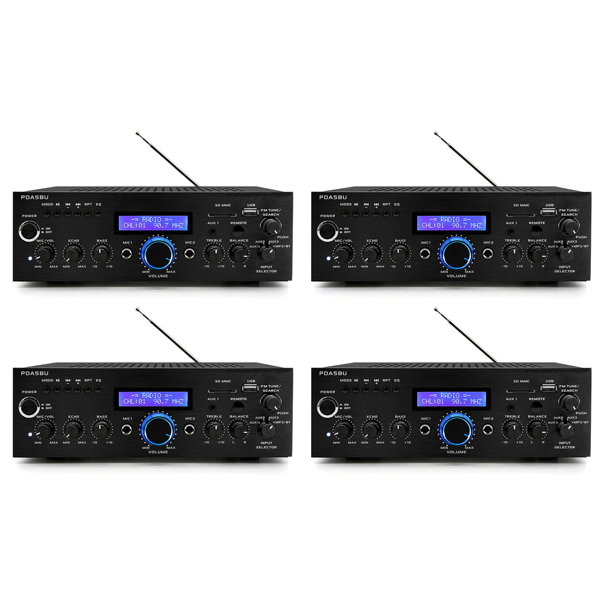 Pyle Home 200 Watt AM/FM AUX/USB Bluetooth Home Stereo Amplifier System (4 Pack)