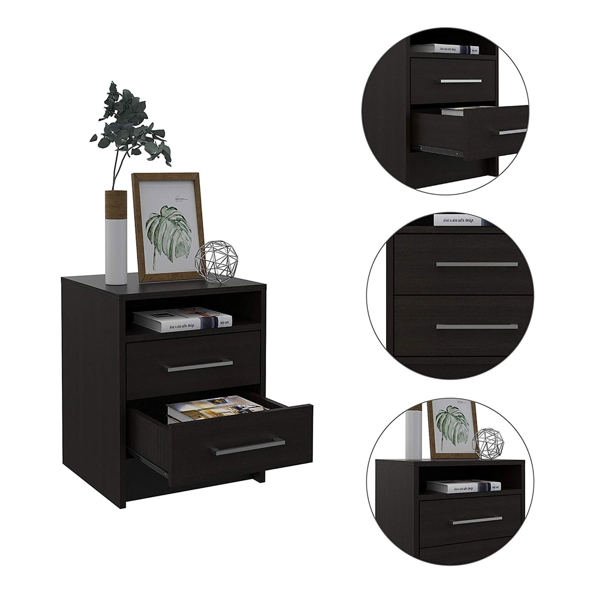 TUHOME Eter Nightstand Bedroom End Table with 2 Drawers, Espresso (2 Pack)