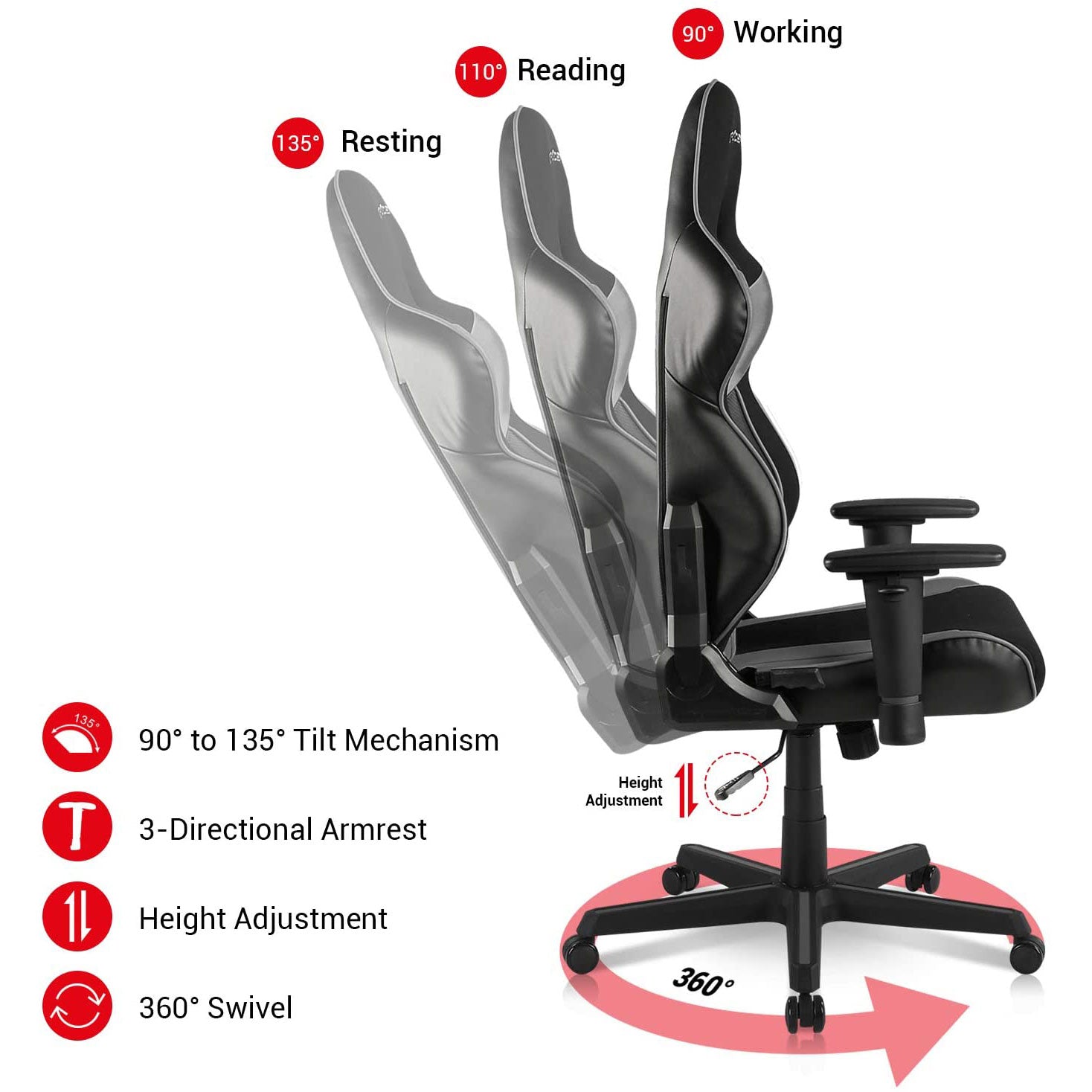 DXRacer Racing Ergonomic Home Office Desk Computer Gaming Chair, Black & Gray