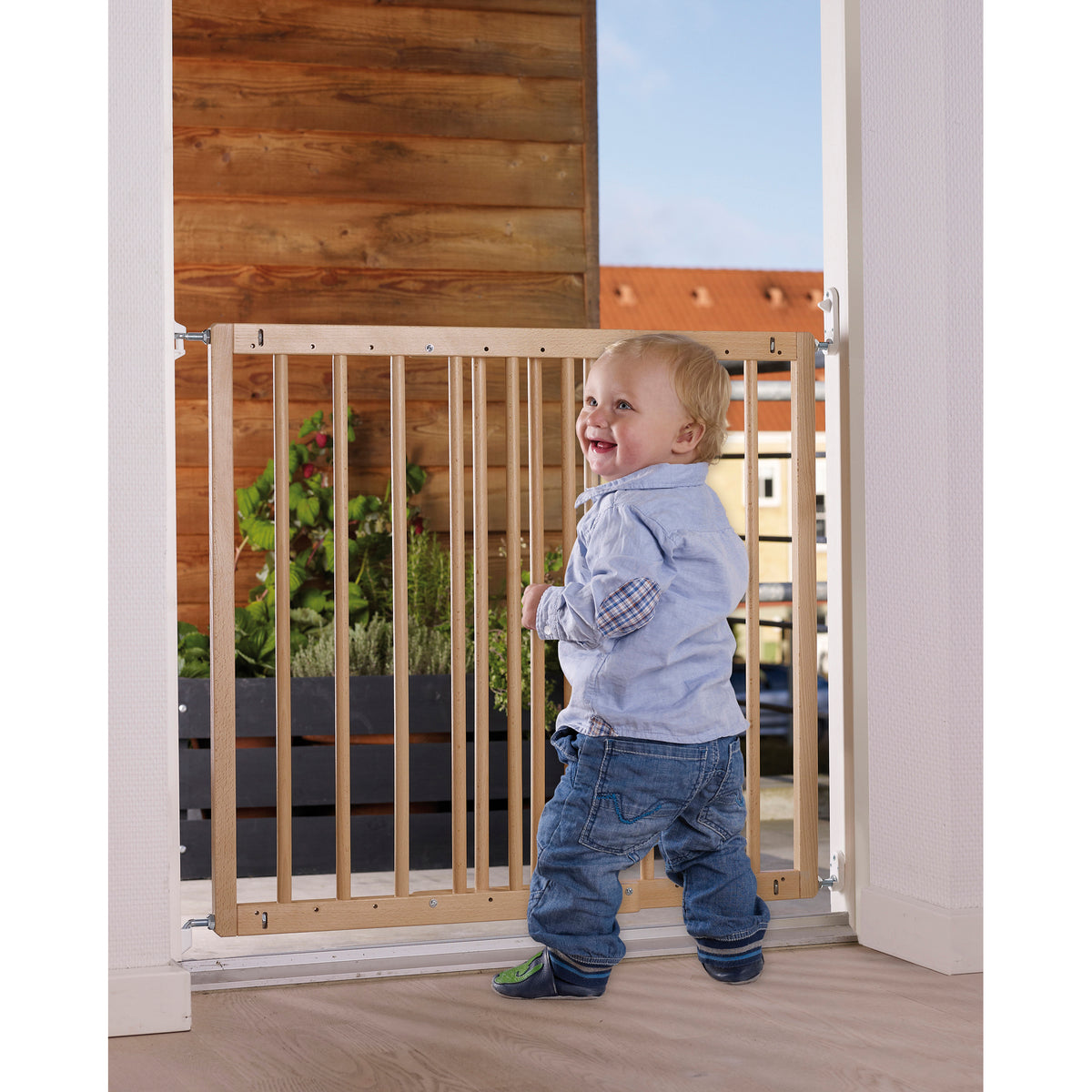 BabyDan MultiDan Wall Mount 23.9-40.1 Inch Doorway Safety Baby Gate, Beechwood - VMInnovations