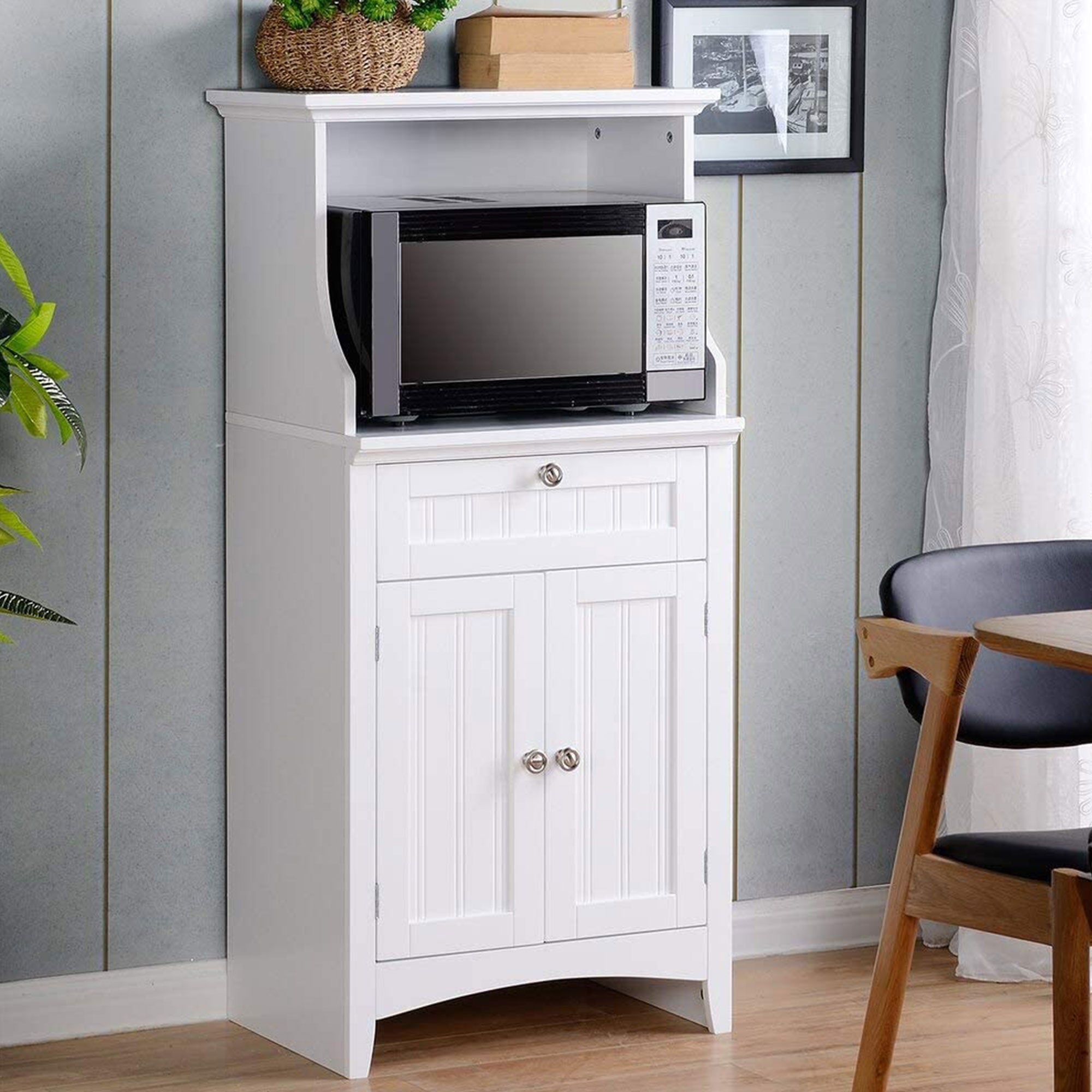 American Furniture Microwave Kitchen Utility Cart Stand Cabinet, White (Used) - VMInnovations
