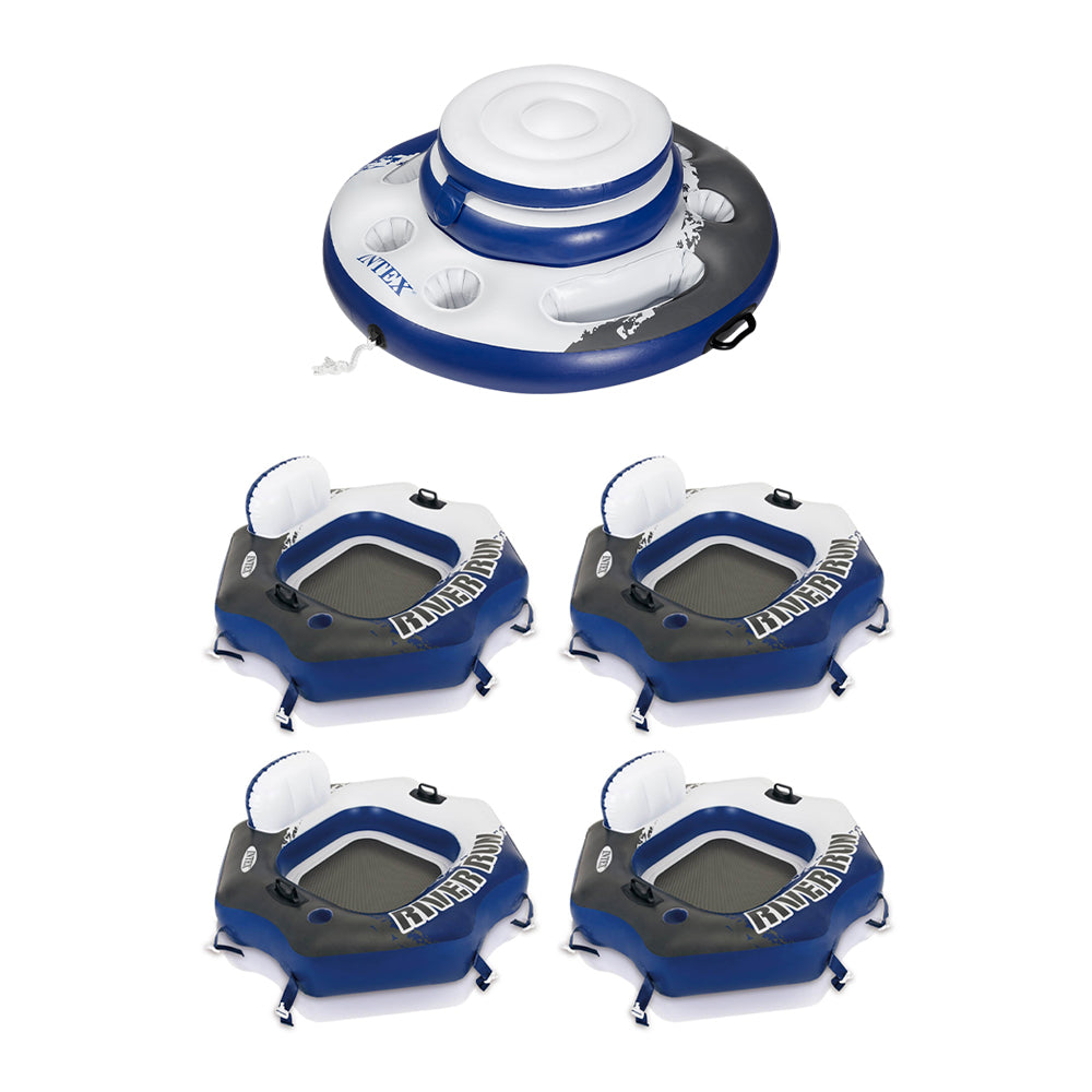Inflatable Floating Cooler Bundled with 1 Person Lounger Floating Tube (4 Pack)