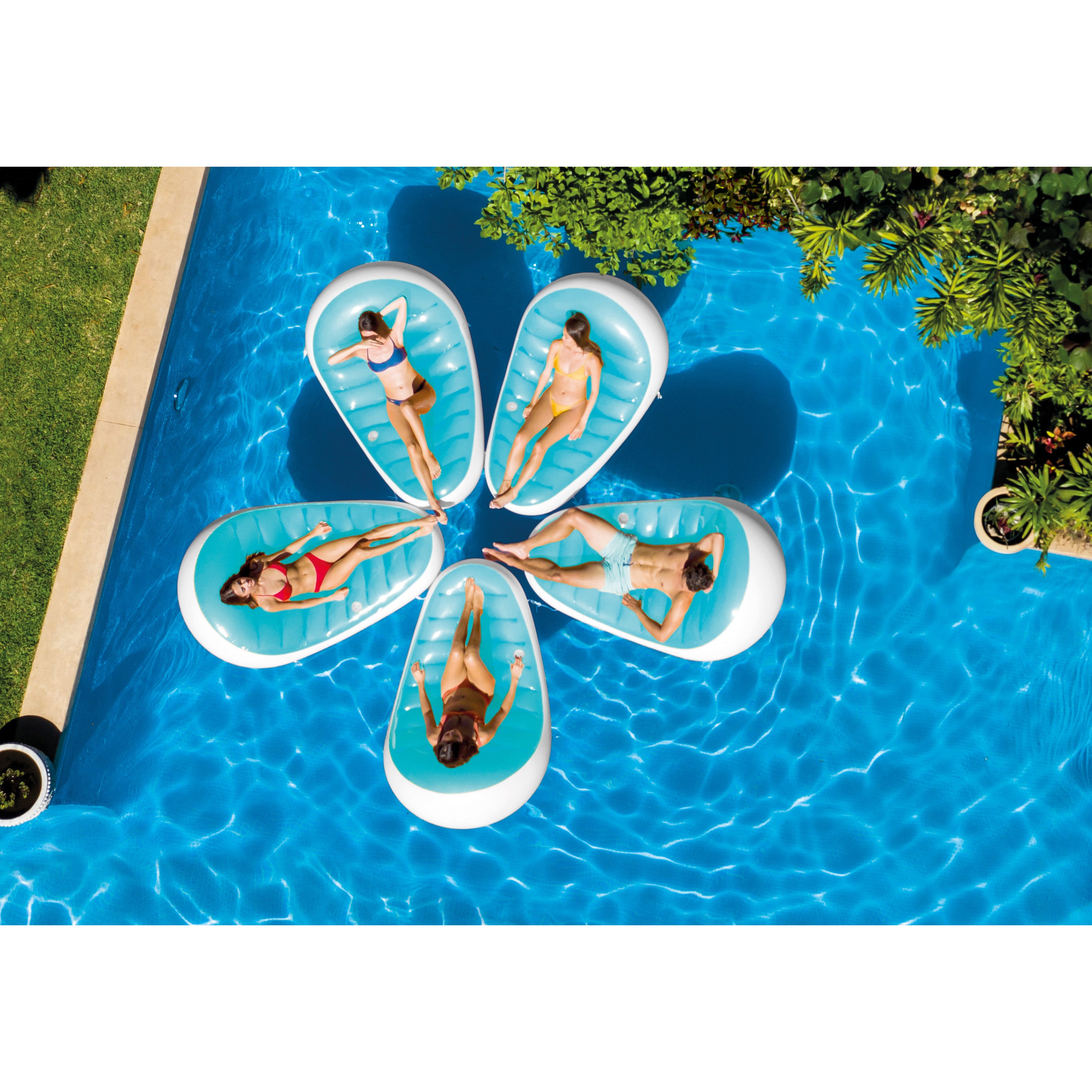 Intex Petal Floating Lounge Chair Pool Float Cupholder, Blue & White (Open Box) - VMInnovations