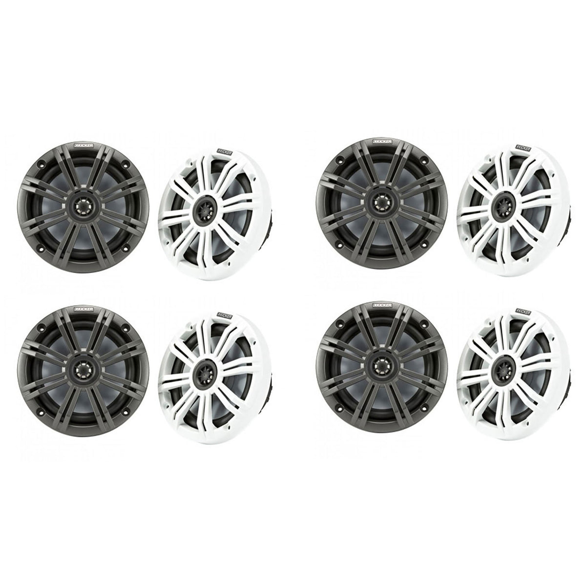 Kicker KM 6.5" Marine Marvel UV Treated Speakers, Black/White Grilles (4 Pair) - VMInnovations