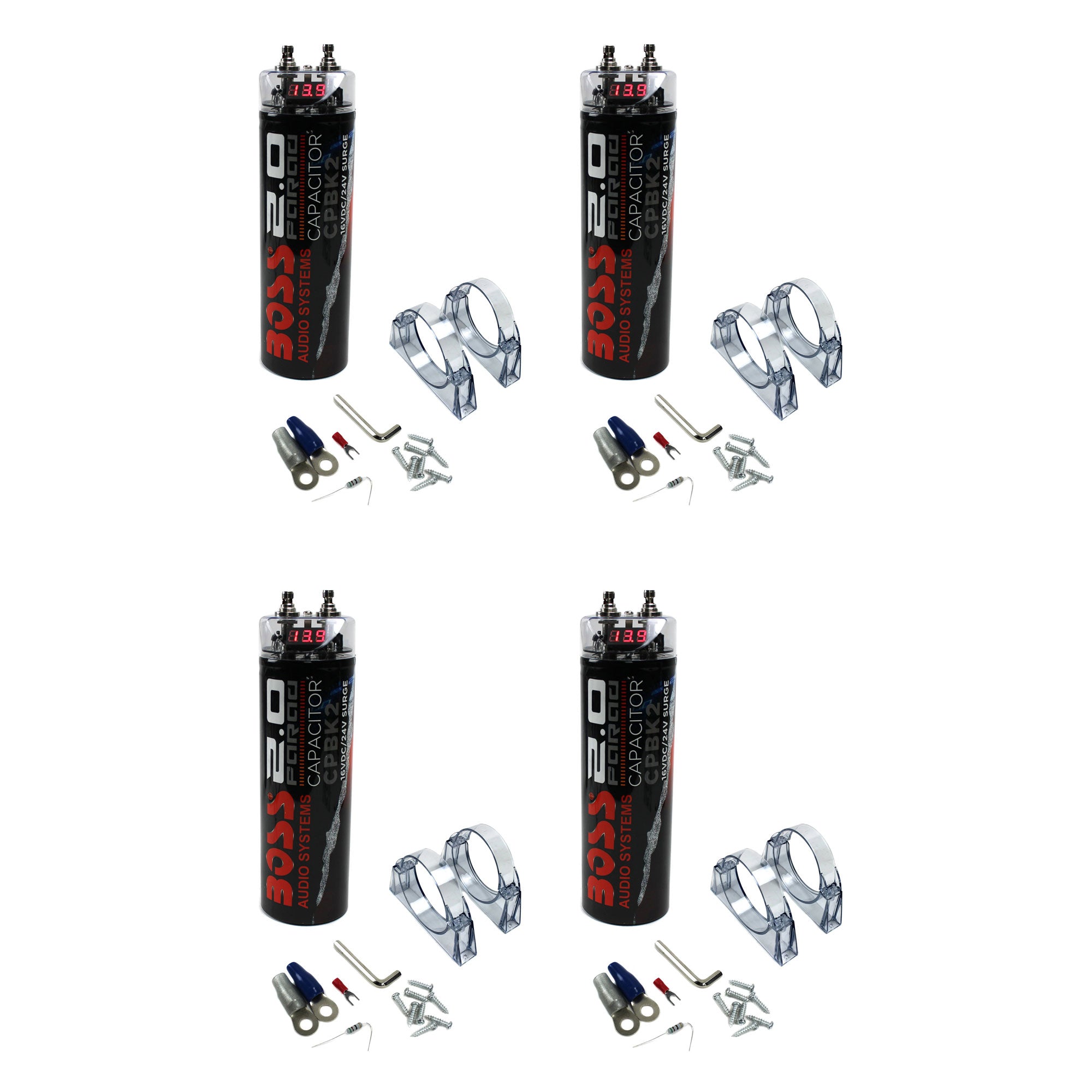 Boss Audio 2 Farad 20V Digital Voltage Car Audio Power Capacitor, LED (4 Pack)