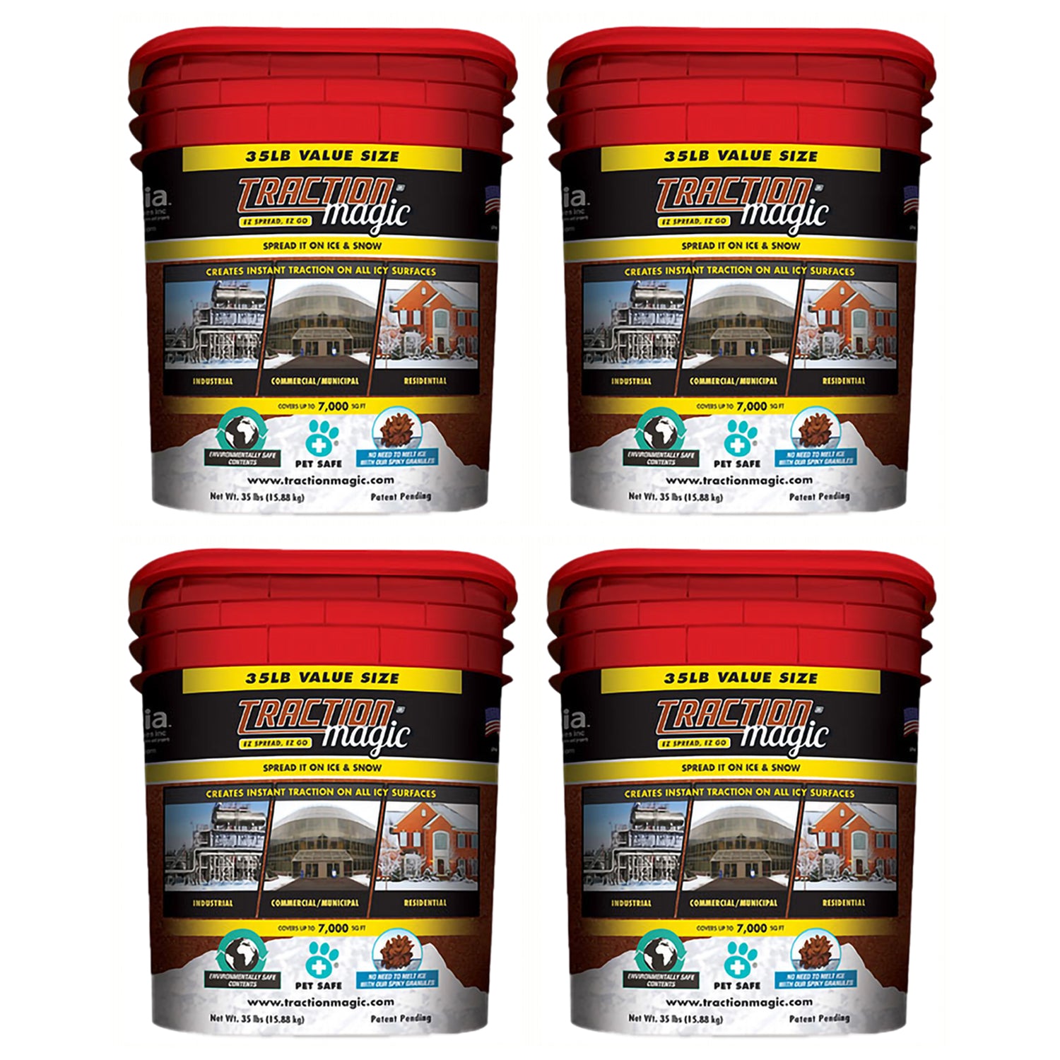 Traction Magic Quick Application All Natural Ice and Snow Melter, 35 Lb (4 Pack)