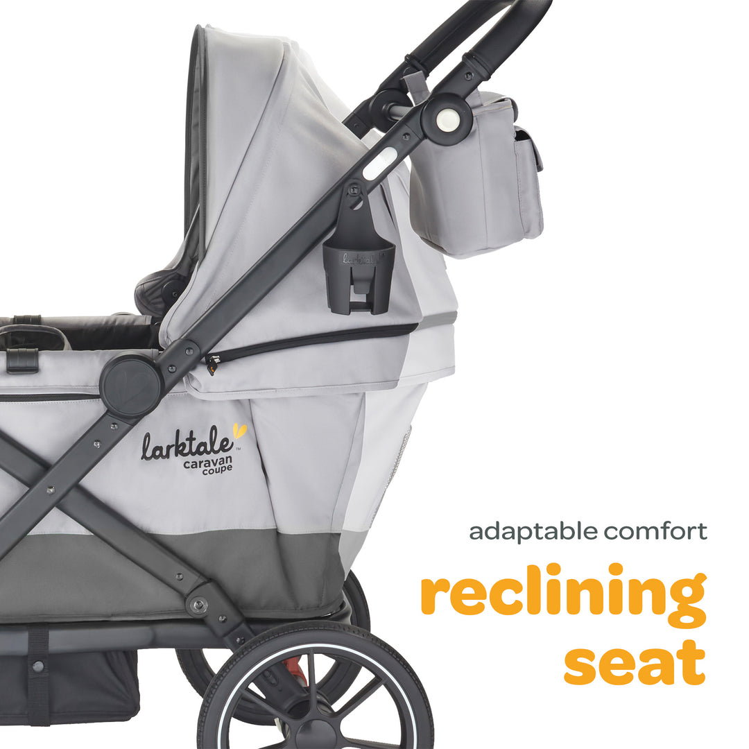 Larktale Caravan Coupe V2 Compact Stroller, Reclining 2-Seat Wagon, Gray/Black
