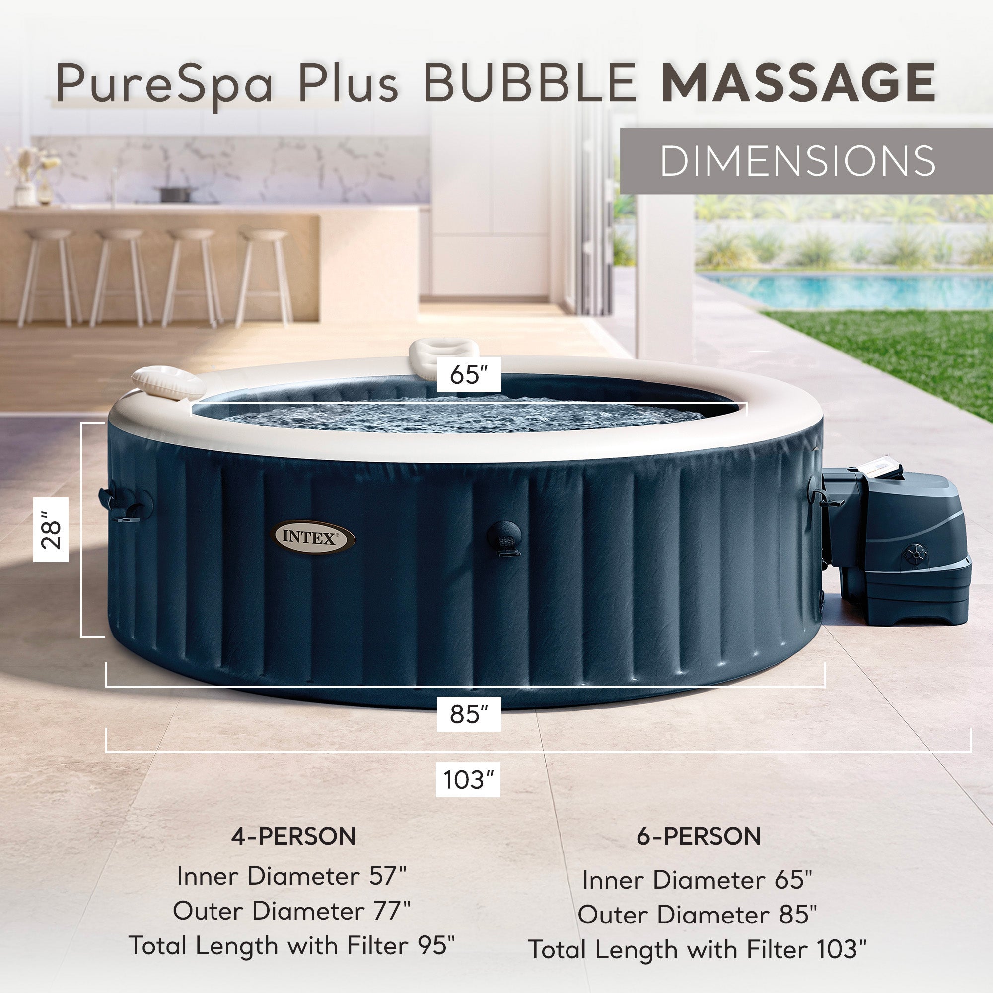 Intex PureSpa Plus Inflatable Bubble Jet Hot Tub & Replacement Filters (6 Pack)