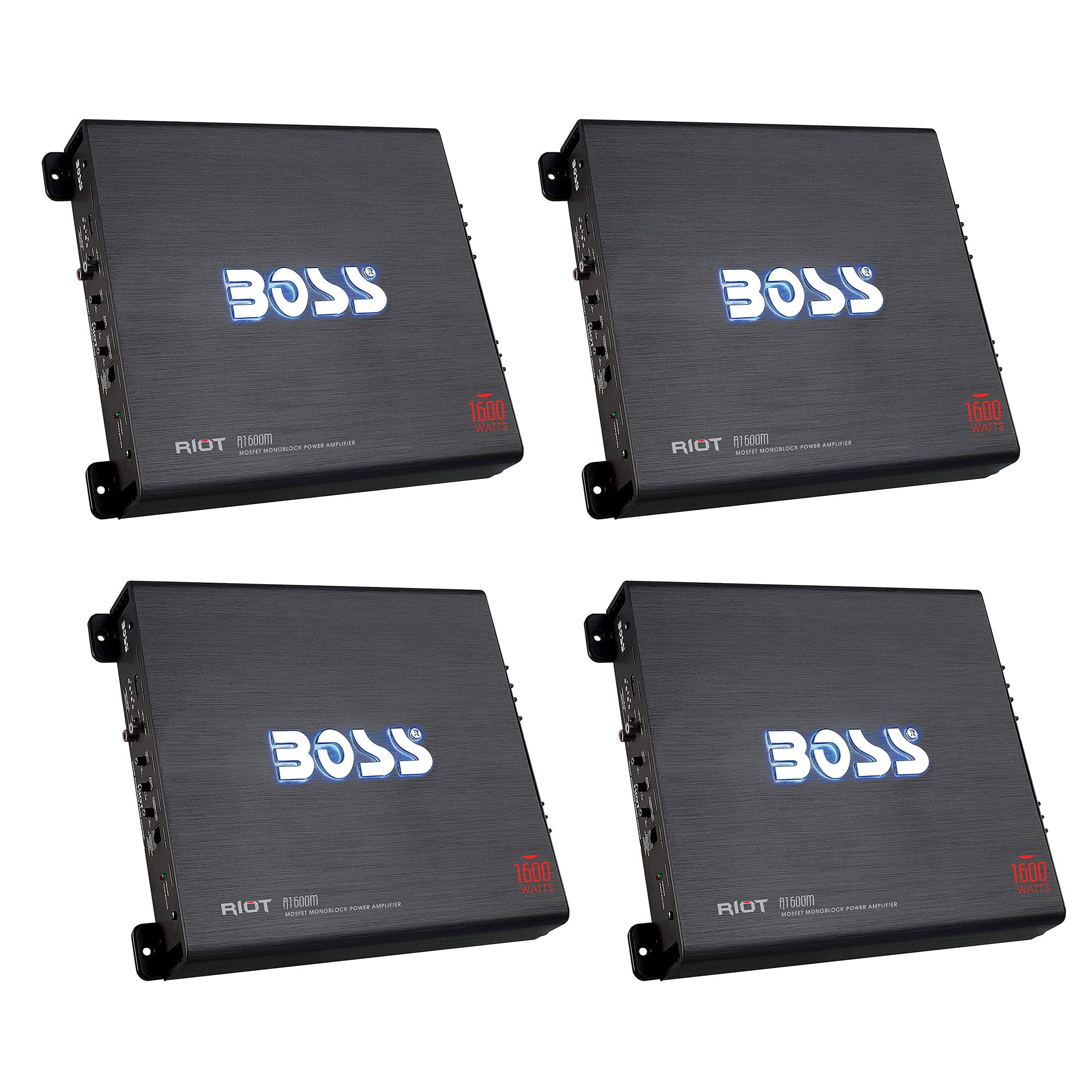 BOSS Audio R1600M Riot 1600W Mono Class A/B Car Amplifier w/ Remote (4 Pack)