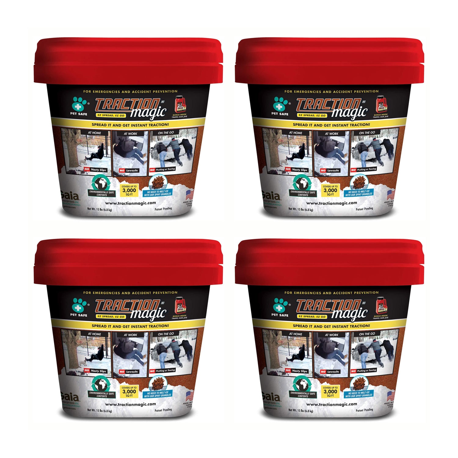 Traction Magic Quick Application All Natural Ice and Snow Melter, 15 Lb (4 Pack)