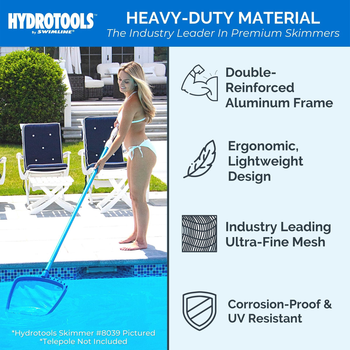 Swimline Hydrotools 8028 Premium Aluminum Standard Pool Leaf Skimmer (Open Box)