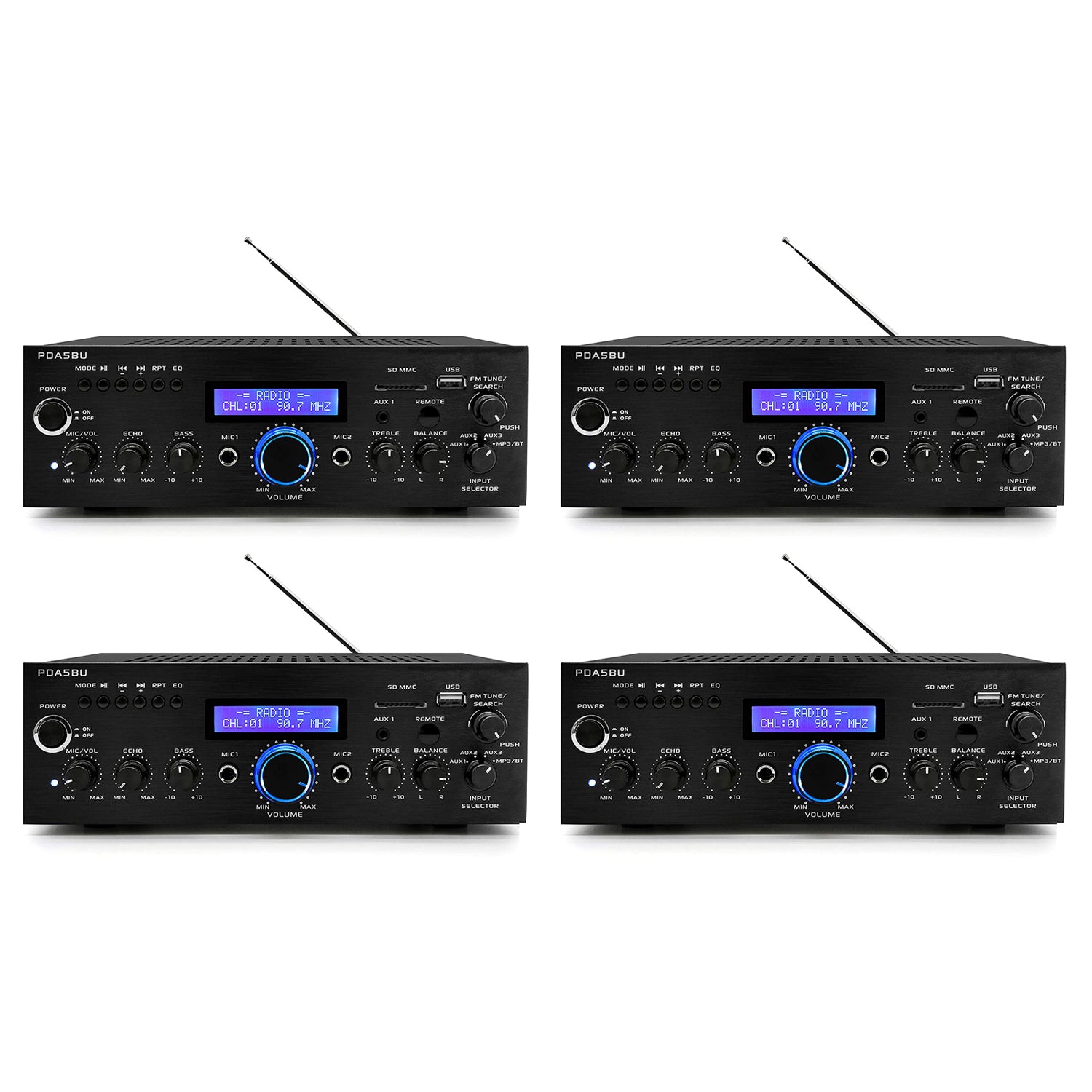 Pyle Home 200 Watt AM/FM AUX/USB Bluetooth Home Stereo Amplifier System (4 Pack) - VMInnovations