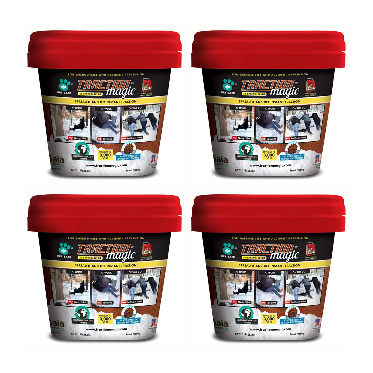 Traction Magic Quick Application All Natural Ice and Snow Melter, 15 Lb (4 Pack) - VMInnovations