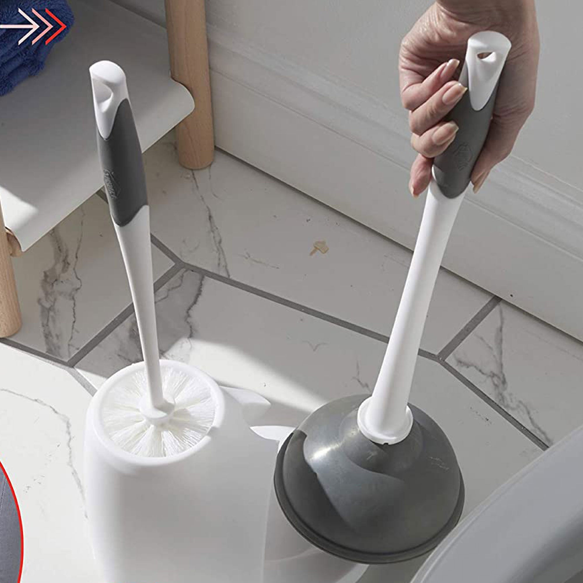Clorox Toilet Plunger and Brush Bowl Set for Cleaning Bathroom, White (Open Box)