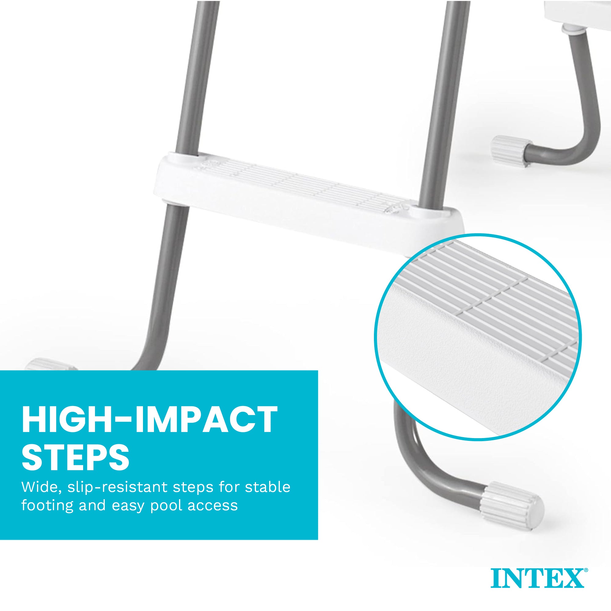 Intex Steel Frame Above Ground Swimming Pool Ladder for 48 Inch High Wall Pools