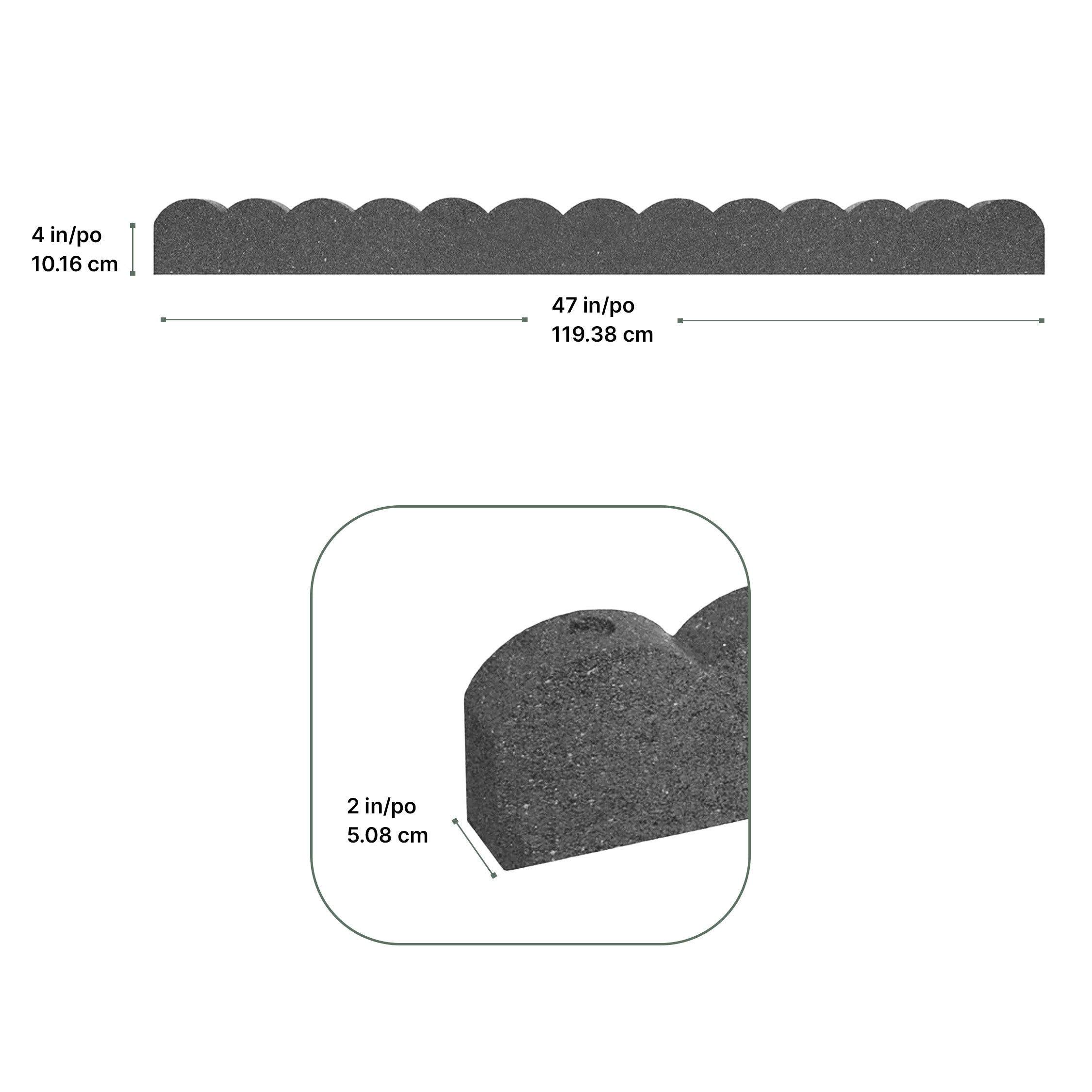 Tierra Verde 47"L Scallop Recycled Rubber Garden Border & Edging, Grey, 2-Pack