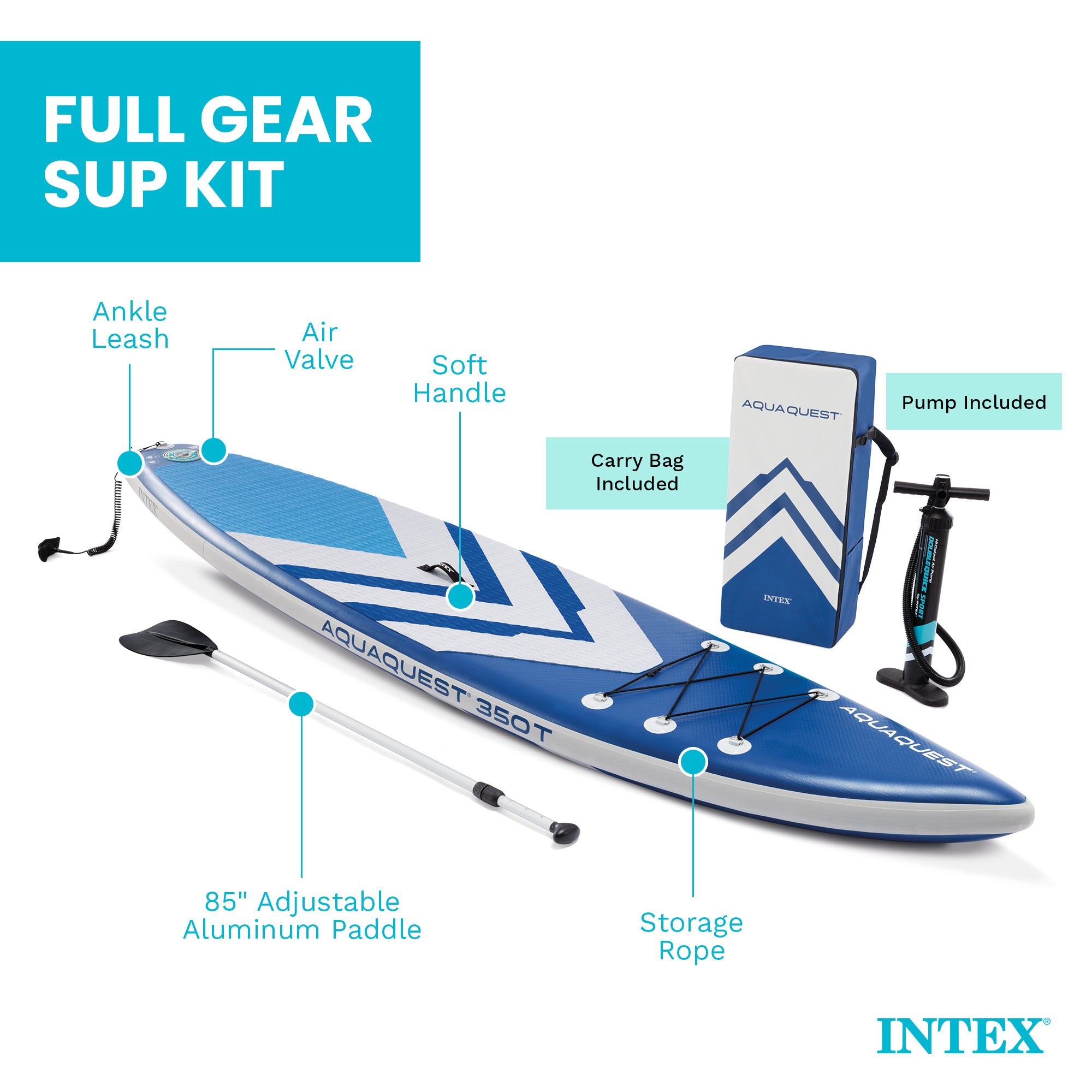 INTEX 68247EP AquaQuest 350T 10ft Inflatable Paddle Board Touring Set
