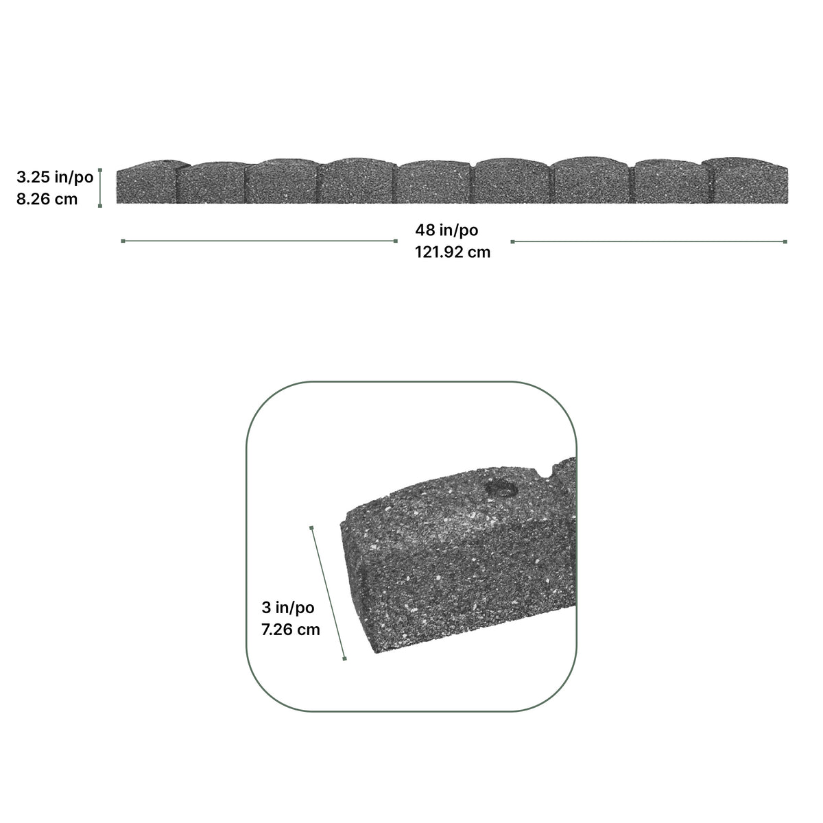 Tierra Verde 48"L Roman Stone Recycled Rubber Garden Border Kit, Grey, 2-Pack