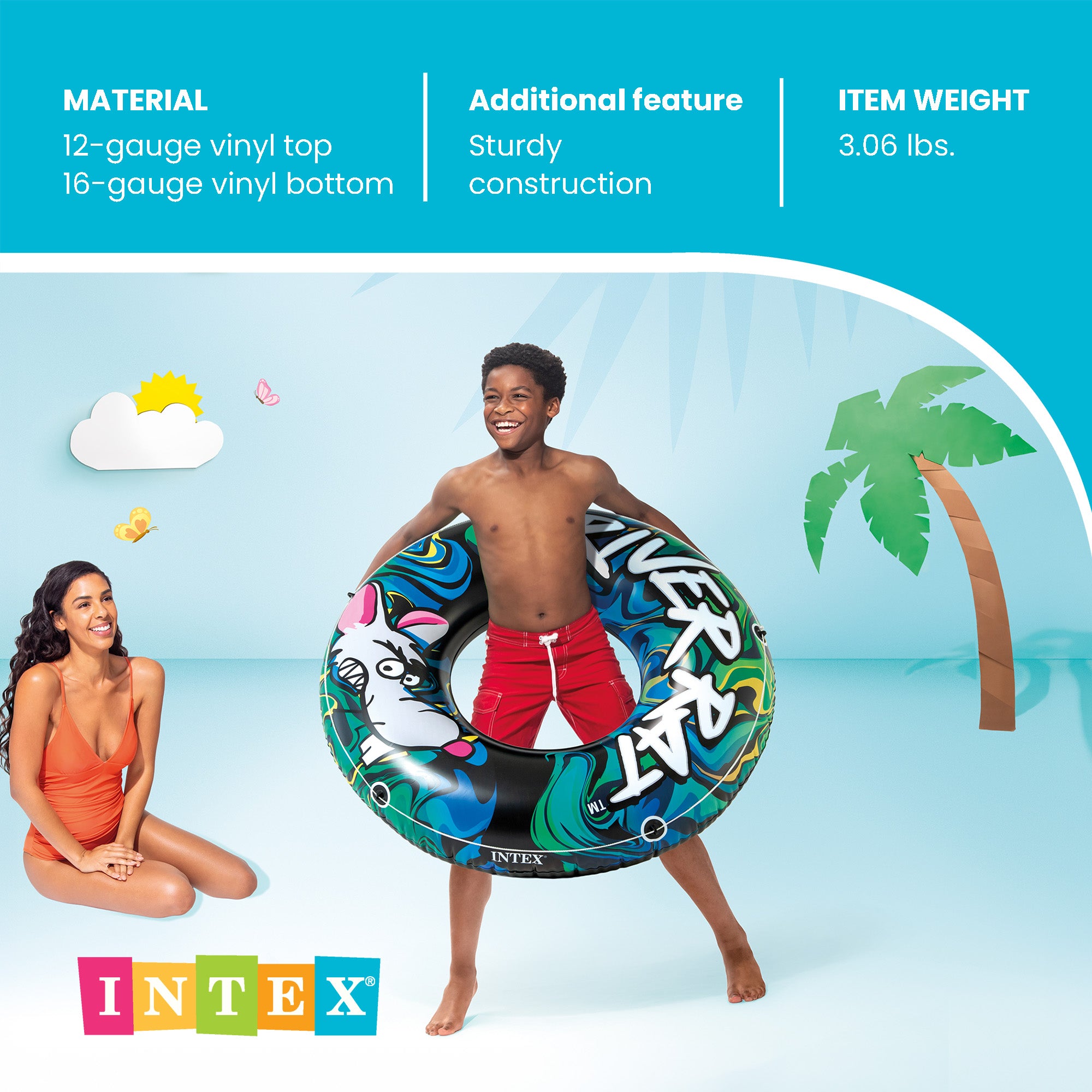 Intex River Rat 48 Inch Inflatable Lake Boat Towable Floating Tube, Color Varies