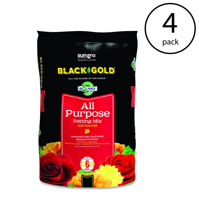 SunGro Black Gold All Purpose Potting Soil Fertilizer Mix, 8 Quart Bag (4 Pack)