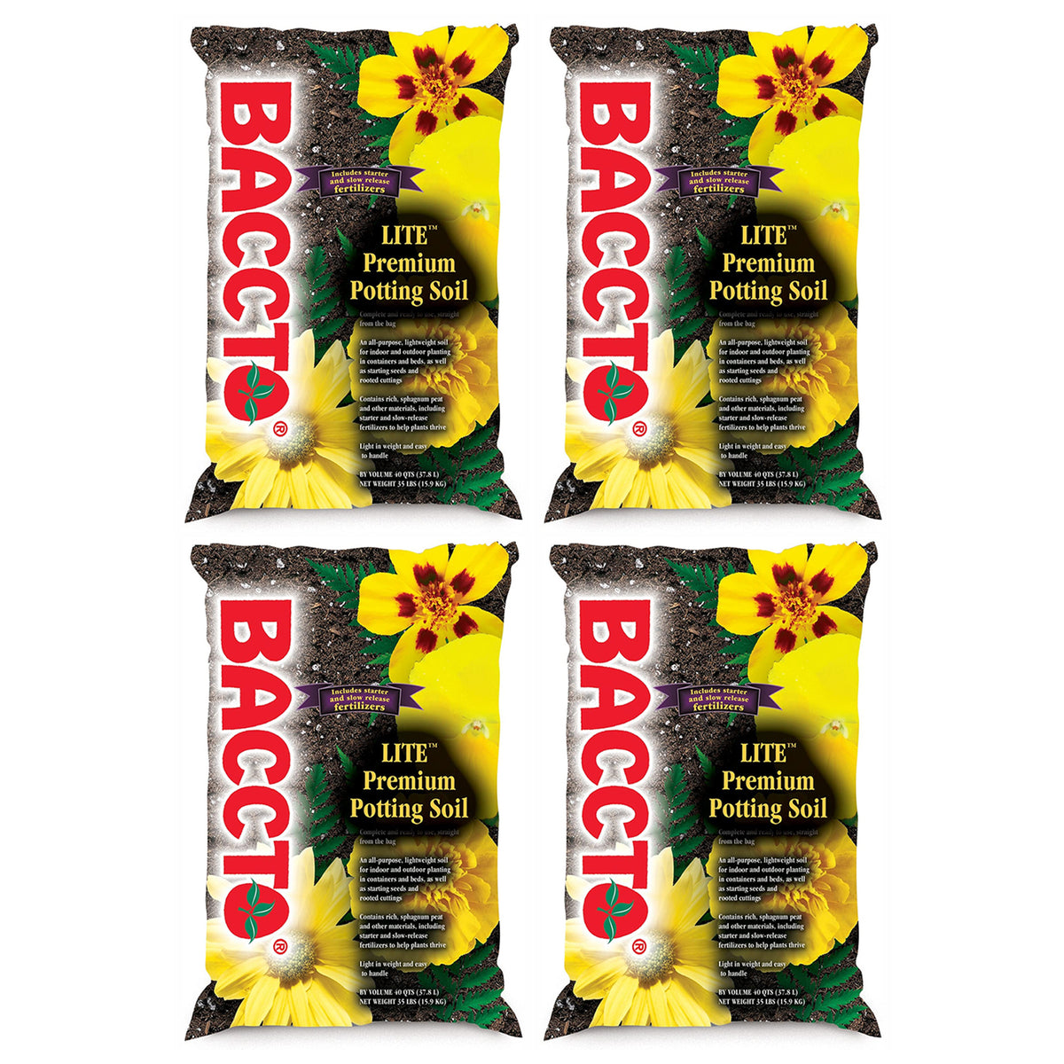 Michigan Peat 1440 Baccto Lite Premium Outdoor Potting Soil, 40 Quart (4 Pack)